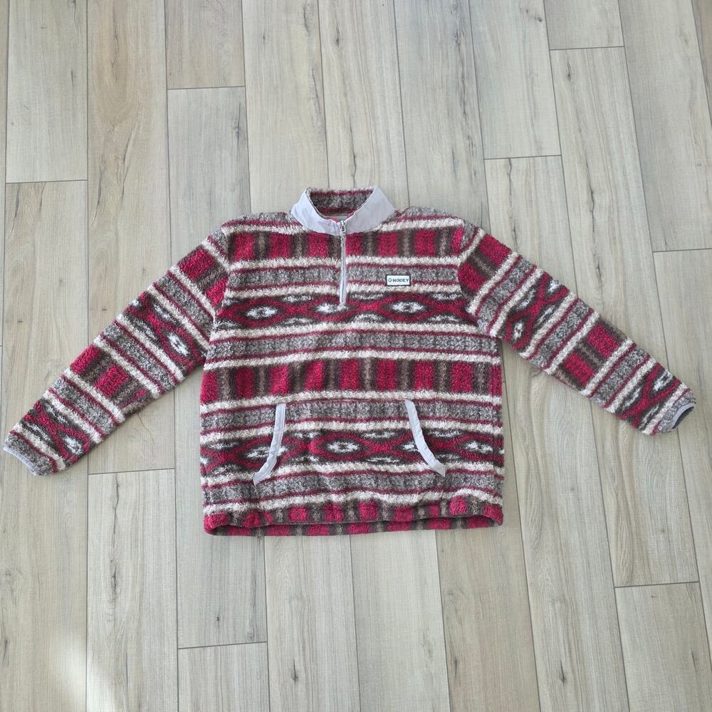 Hooey Aztec Burgundy/Tan 1/4 Zip Pullover Fleece Sweater Men Sz XL HJ077BUTN - Picture 9 of 10